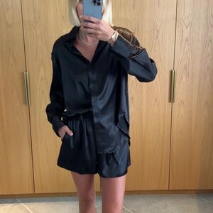 Daily Drills Black Silky Button Down